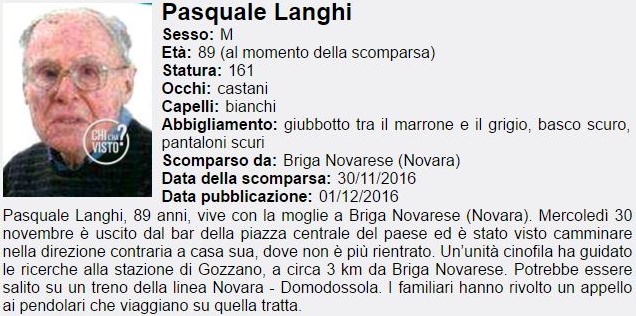 Sospese le ricerche di Lino Langhi: si teme il peggio