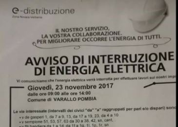 Interruzione energia in alcune vie di Varallo Pombia