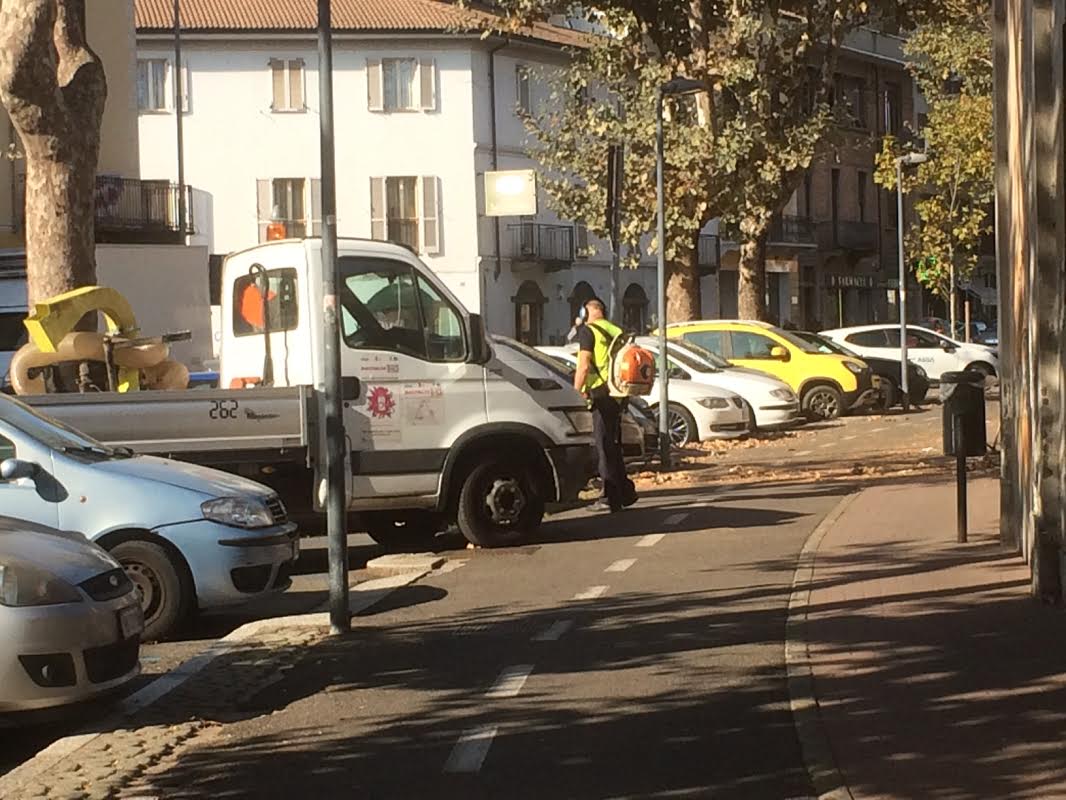 Spazzamento foglie in corso a Novara
