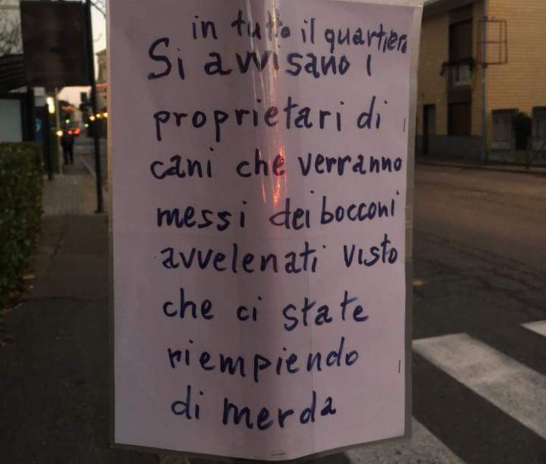 Novara: cartello shock annuncia bocconi avvelenati