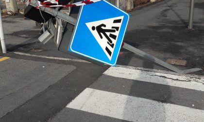 Palo abbattuto all'inizio di viale Baracca
