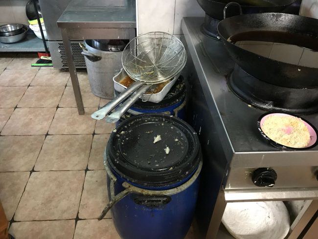 Scarafaggi nel frigorifero in un ristorante etnico