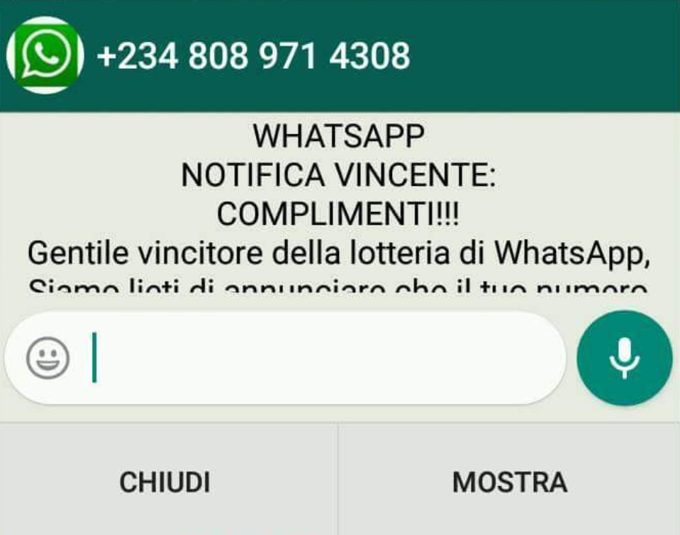 Whatsapp attenzione la lotteria è falsa