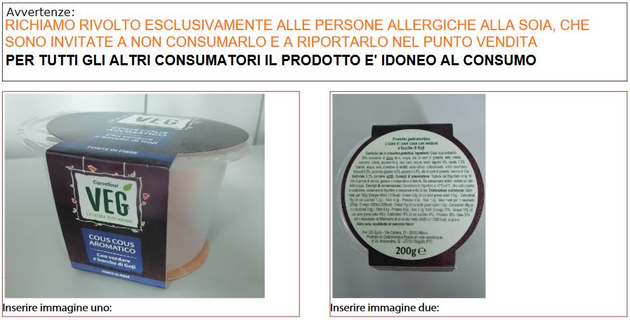 Rischio allergeni richiamato un lotto di cous cous Carrefour