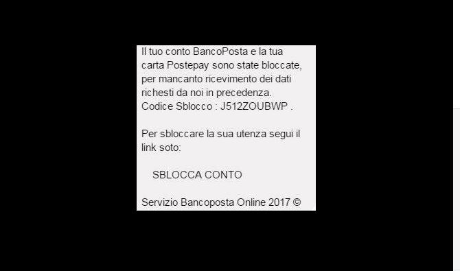 Messaggio sblocca conto Bancoposta: è una truffa