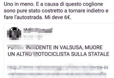 Muore motociclista | Commento shock sui social