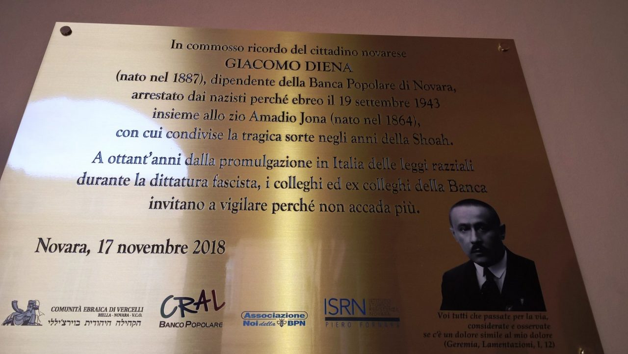 Giorno della memoria, una targa per Giacomo Diena