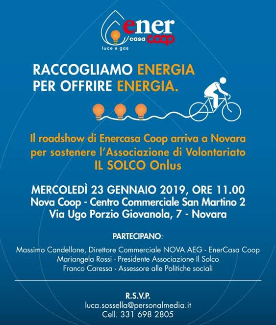 Enercasa Coop arriva a Novara: fino al 27 pedalare significa solidarietà
