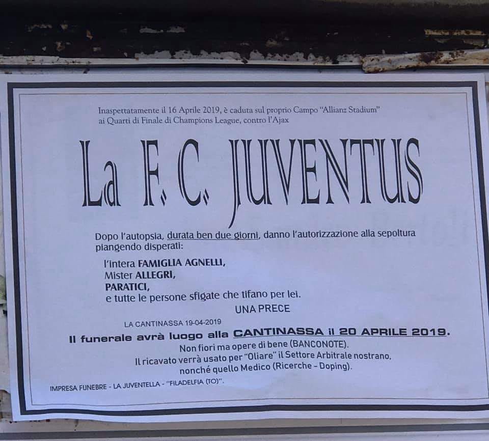 Manifesto funebre per la Juventus a Borgosesia scatena il dibattito