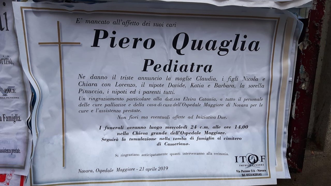 Addio a Piero Quaglia: pediatra di generazioni di novaresi
