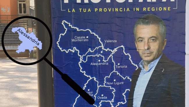 Il candidato della Lega sbaglia la cartina e “ingrandisce” i confini di Alessandria
