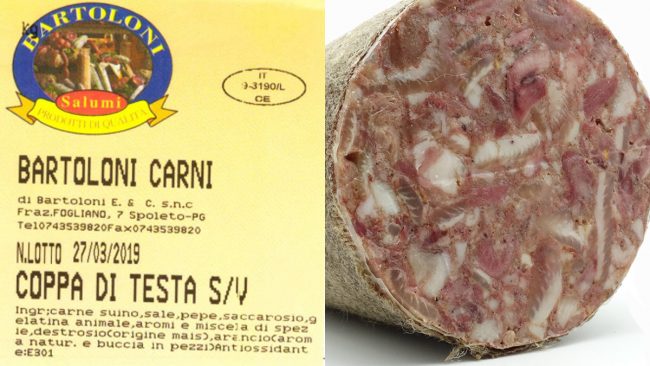 Rischio listeria nel salume ritirata la coppa di testa Bartoloni