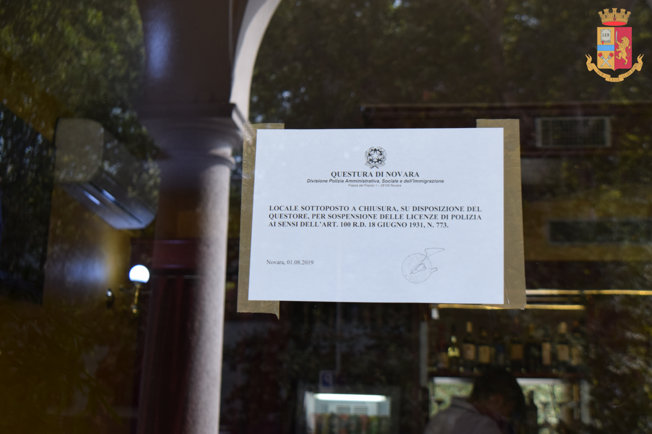 La questura chiude il bar Basilica a Novara