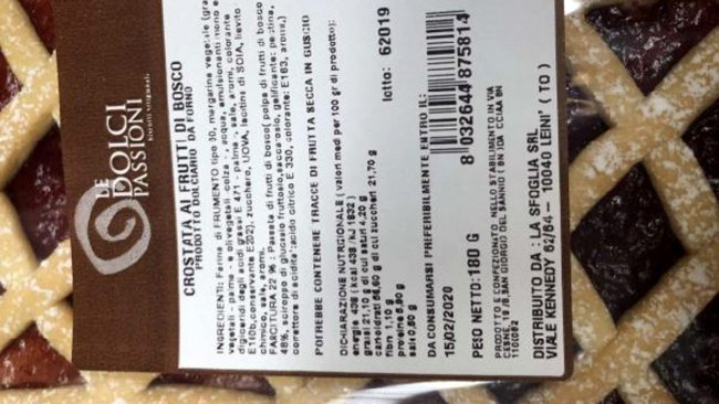 Crostate “Le Dolci Passioni” ritirate per possibile presenza di allergeni