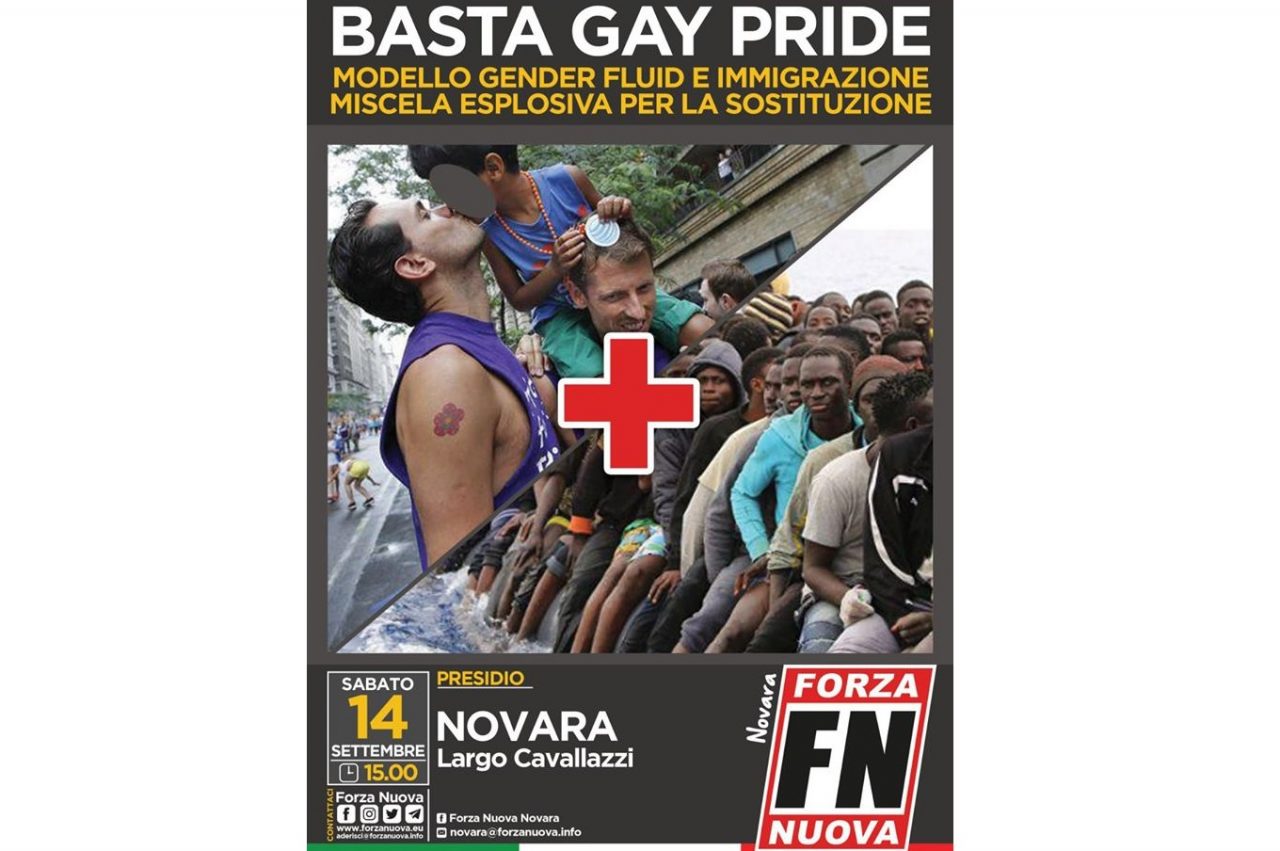 Forza Nuova: “No al Gay Pride di Novara, la teoria gender per la sostituzione etnica”