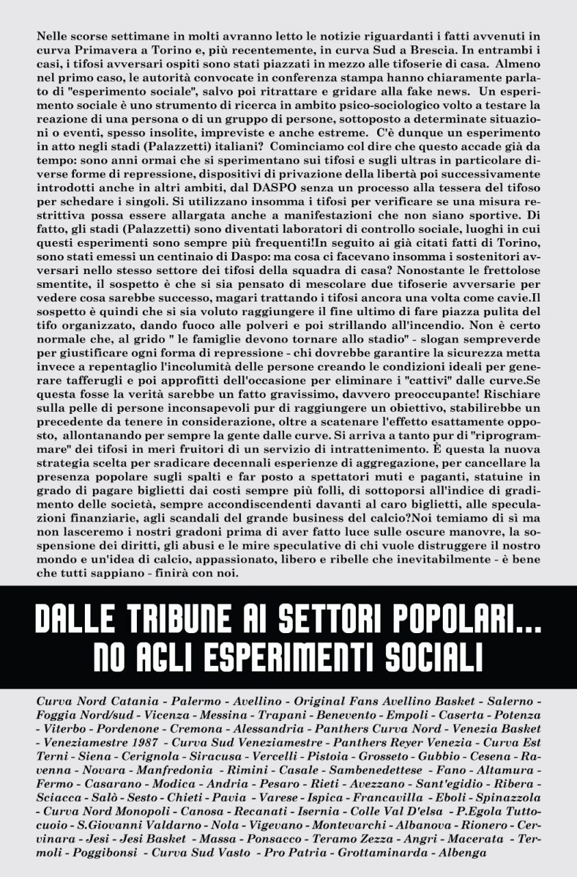 Domenica la protesta dei tifosi
