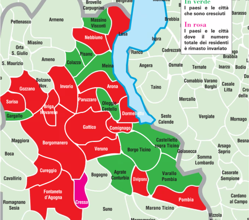 Popolazione in calo quasi ovunque nell’Aronese e Borgomanerese
