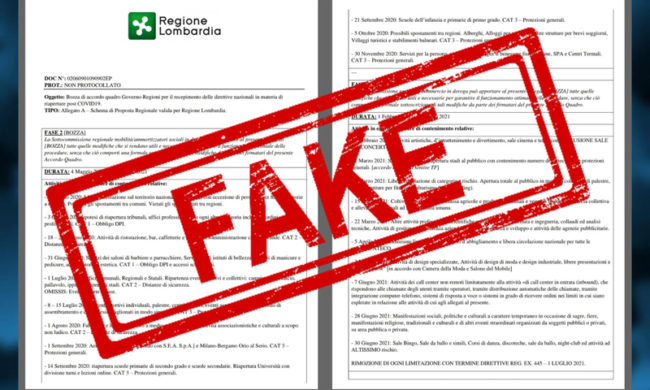 Regione Lombardia denuncia diffusione di un falso piano per le riaperture fino al 2021