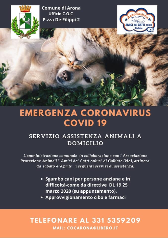 Arona da oggi attivo l’aiuto per chi ha animali domestici