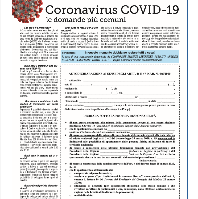 Su NovaraOggi, Giornale di Arona e BorgomaneroWeek l’autocertificazione da ritagliare