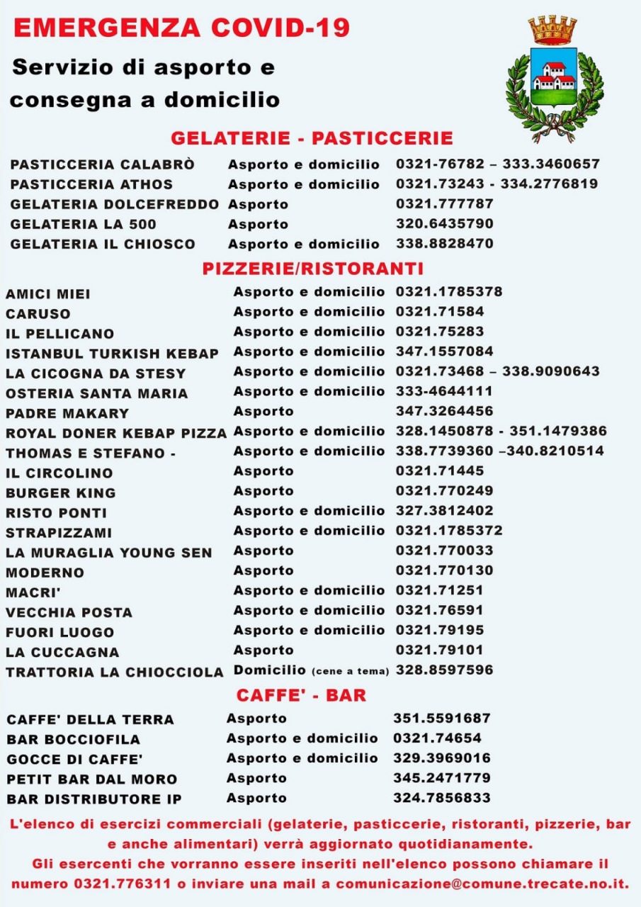 Trecate ecco tutti i ristoranti che fanno asporto e consegne