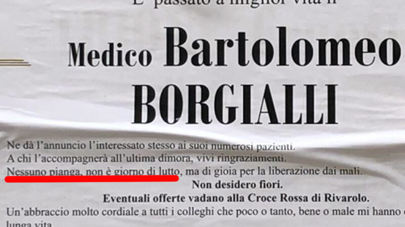 Medico muore e si scrive il manifesto funebre: «Nessuno pianga, non è giorno di lutto»