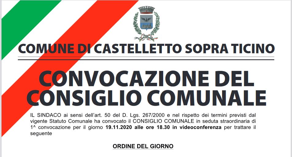 Consiglio comunale in remoto domani a Castelletto