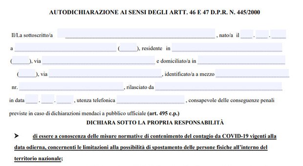 Non uscite di casa senza l’autocertificazione: ecco il modulo ufficiale