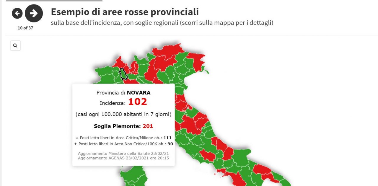 In Piemonte la situazione peggiora ma il novarese è ampiamente sotto la soglia critica