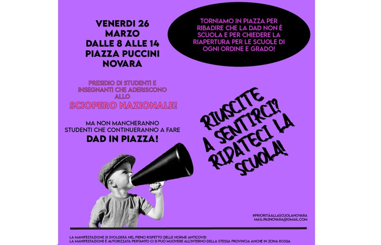 Oggi sciopero della Dad, studenti in piazza anche a Novara: “Priorità alla scuola”