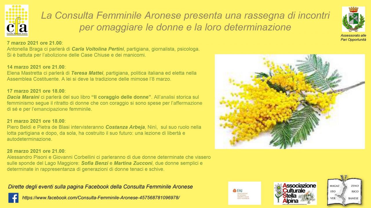 Ciclo di serate sulle donne con la Consulta femminile aronese