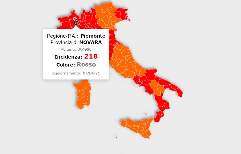 Contagi Covid: il novarese adesso ha i numeri da zona arancione