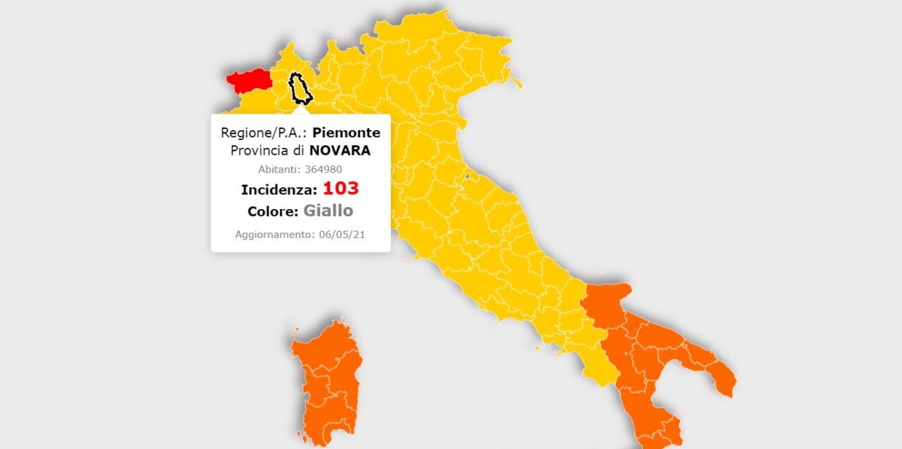 Oggi il cambio dei colori: Novara e Piemonte restano in zona gialla