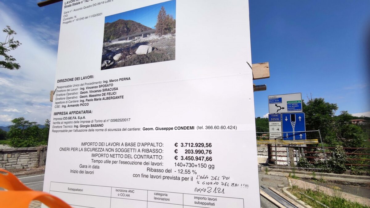 Ponte Romagnano, a penna la data di fine lavori: “Anno 2121”