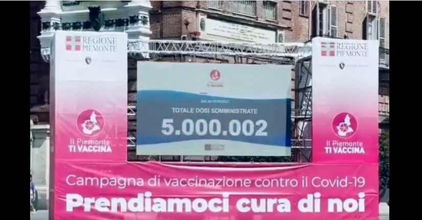 Covid: il Piemonte supera quota 5 milioni di vaccini