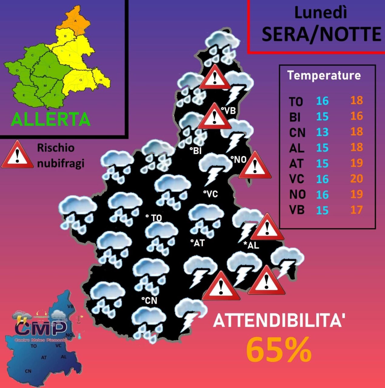 Attenzione allerta meteo su Vco e Novarese nella giornata di oggi