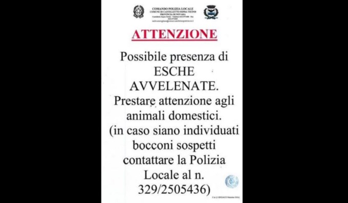 Bocconi avvelenati: possibile rischio segnalato a Castelletto