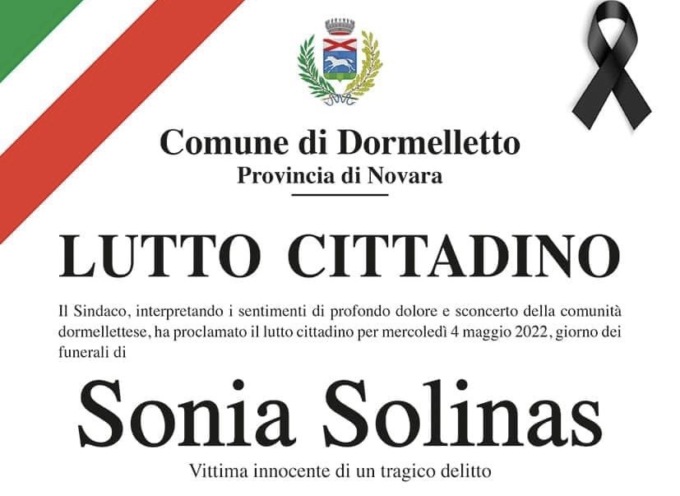 Dormelletto oggi a lutto per i funerali di Sonia Solinas