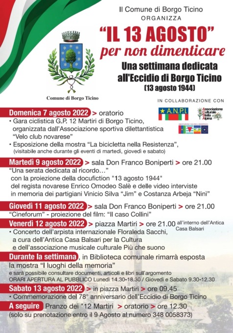 Commemorazione dell’eccidio di Borgo Ticino: il programma