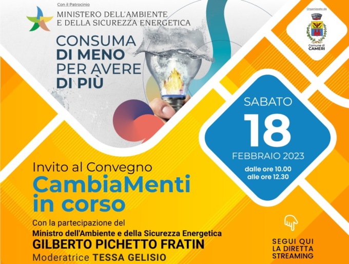 A Cameri domani il convegno “CambiaMenti in Corso” con il Ministro Gilberto Pichetto Fratin