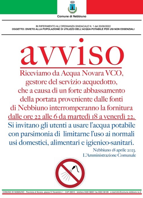 Emergenza idrica: a Nebbiuno stop acqua di notte