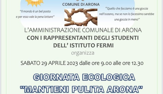 “Giornata ecologica-Mantieni Arona pulita”: l’evento sabato