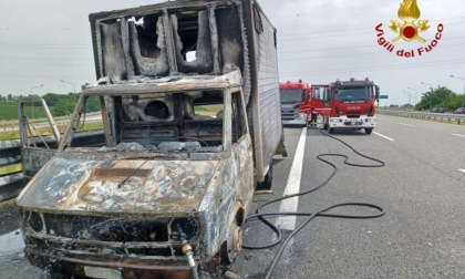 In fiamme autocarro trasportante animali vivi sulla A26