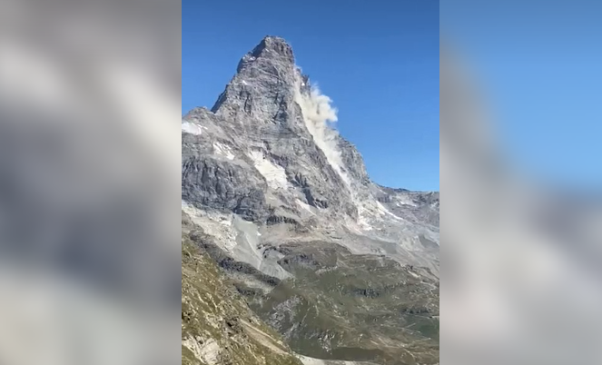 Frana sul Cervino: il video del crollo con la nube polverosa