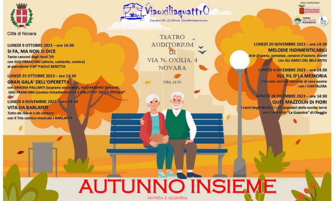 “Autunno insieme” a Novara: spettacoli per il pubblico della Terza Età