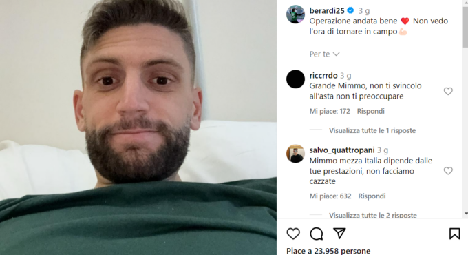 Domenico Berardi, attaccante del Sassuolo e della Nazionale, operato a Fara Novarese