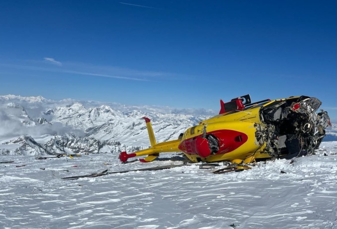 Elicottero precipitato sul Monte Rosa: stava effettuando un servizio 118 alla Capanna Regina Margherita