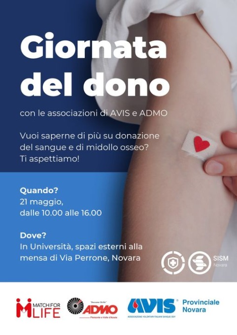 Giornata del dono Avis e Admo domani a Novara