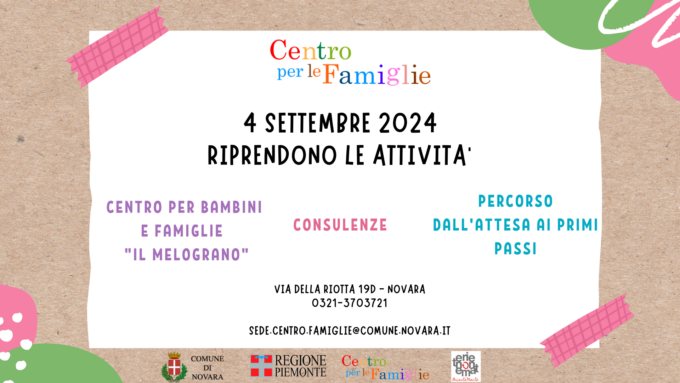 Mercoledì riprenderanno le attività del Centro per le Famiglie di Novara