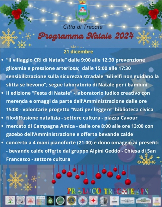 Tutti gli appuntamenti natalizi a Trecate per il 21 dicembre